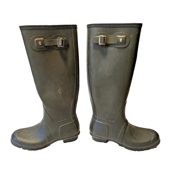Hunter Original 17" Tall Green Rubber Rain Horse-Stable Work Boots Womens Size 8 - Picture 5 of 9